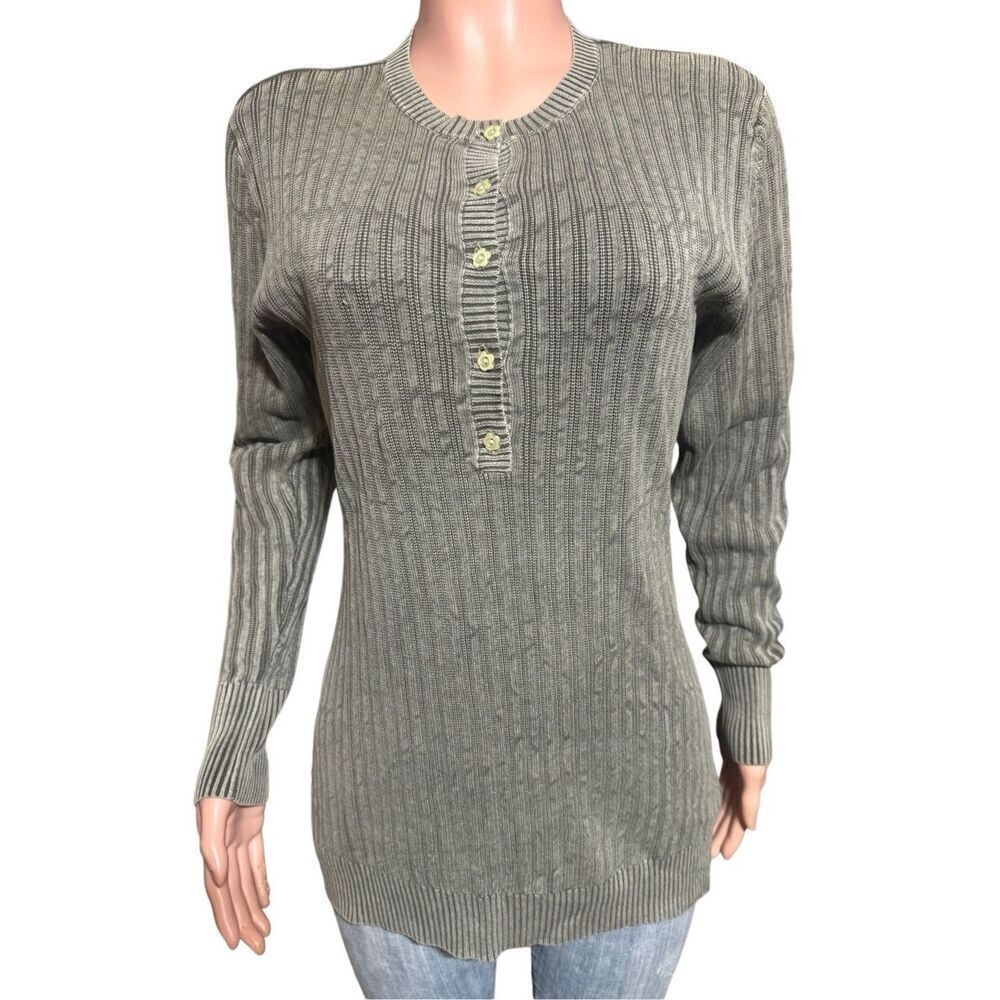 Pulp long sleeve henley pesto ribbed shirt top M